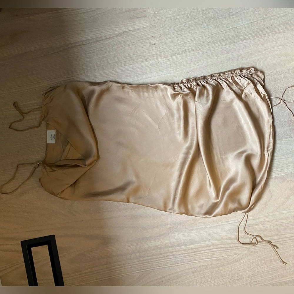 Aritzia champagne coloured cinchable dress